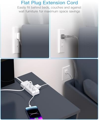 HANYCONY Travel Power Strip with 6 Outlets & 3 USB Ports – 5 ft Flat Plug Extension Cord for Cruise Ships & College Dorms – Space-Saving Wall Mount Design for Ultimate Convenience & Fast Charging Efficiency