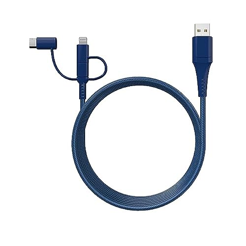 Versatile 3-in-1 Universal Charging Cable – 6 ft Nylon Braided Charger for i Phone, Android & More | Lightning, Type C & Micro USB Compatibility | Fast Charging Solution in Vibrant Tangerine for Ultimate Convenience and Style