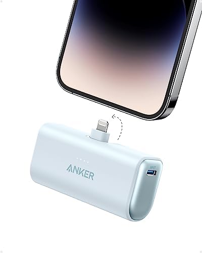 ANKER Nano Power Bank 5,000 m Ah with Built-in Lightning Connector – MFi Certified Portable Charger for Fast Charging i Phone 14/13/12 Series, Compact & Travel-Friendly Power Solution in Purple – Effortless, Tangle-Free Charging Anywhere