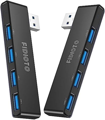 Enhance Your Digital Workspace with Fidioto USB Hub 2 Pack – Versatile 4-Port Adapter for Laptops & Macs, Featuring 1 Ultra-Fast USB 3.0 Port and 3 USB 2.0 Ports for Effortless Device Connectivity and Data Transfer, Ideal for Busy Professionals and Students on the Move