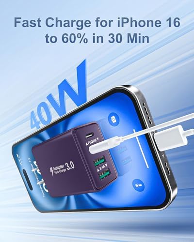 Dual-Pack 40 W USB C Charger Block – Fast Charging Power Adapter with 4 Ports for i Phone, Samsung, and i Pad – High-Speed Multi-Device Charging Solution with Enhanced Compatibility and Portability – Perfect for Home, Office, and Travel
