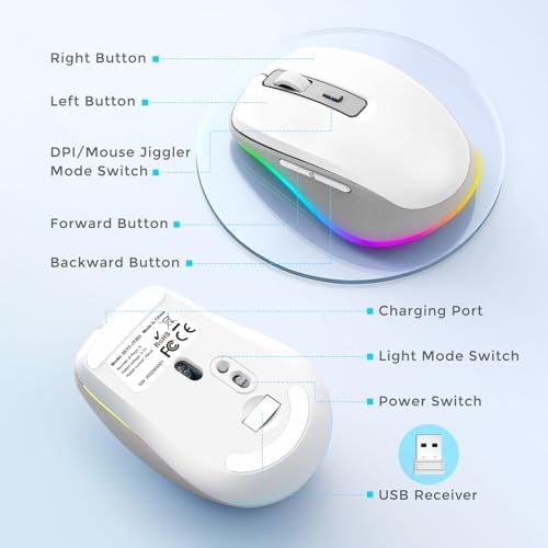 PEIOUS Rechargeable Wireless Mouse with LED – Innovative Jiggler Technology to Keep Your Computer Awake – Sleek Black Design for Optimal Comfort and Productivity