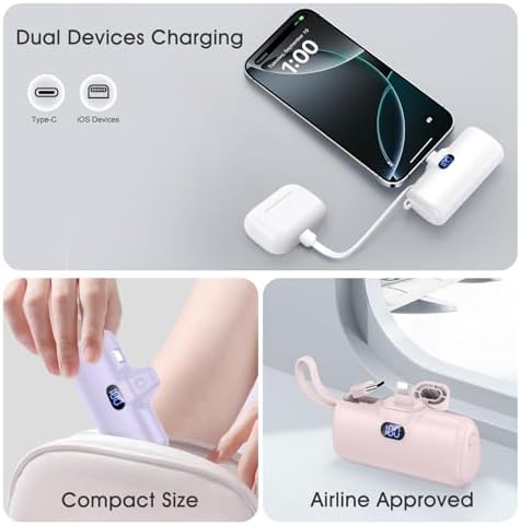 Ultra-Compact 5000 m Ah Mini Power Bank for i Phone and Android – Dual Charging with USB-C Cable, LED Battery Indicator, Reliable Travel Essential for i Phone 14/13/12/11 Series – Stay Powered Anywhere, Anytime