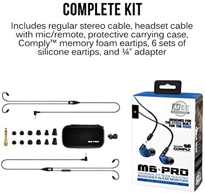 MEE audio M6 PRO In-Ear Monitor Headphones – 2 nd Gen Model with Superior Sound Quality, Customizable Fit Memory Wire Earhooks, and Durable Replaceable Cables for Professional Musicians – Noise Isolation Earbuds with Dual Cord Options (Black) – Perfect for Live Performances and Studio Recording
