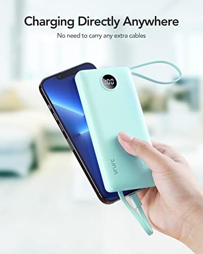 VRURC 10000 m Ah Portable Power Bank with Integrated Cables and LED Battery Indicator – Slim, Lightweight Travel Charger with Dual Input and Five Outputs for Effortless Device Charging – Ideal for Smartphones and Tech Gadgets – Stylish Blue Design (1 Pack) – Ultimate Convenience and Compatibility