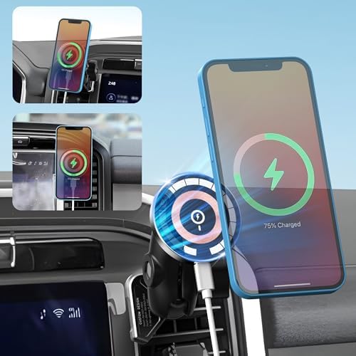 EASEORD Magnetic Wireless Car Charger Vent Mount for Ford F150 & F-Series (2021-2025) – Fast 15 W Mag Safe Charging for i Phone 15/14/13/12 – Stay Connected Safely on the Road with Enhanced Stability and Easy Installation