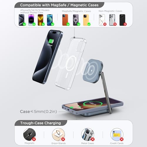 Elevate Your Charging Game with the Premium 2-in-1 Mag Safe Charger Stand – Swift 20 W Wireless Power Solution for i Phone 15/14/13/12 & Air Pods 3/Pro/2 – Robust Zinc Alloy Design with Foldable Portability for Effortless Device Alignment – Perfect for Organized, Tangle-Free Charging Spaces