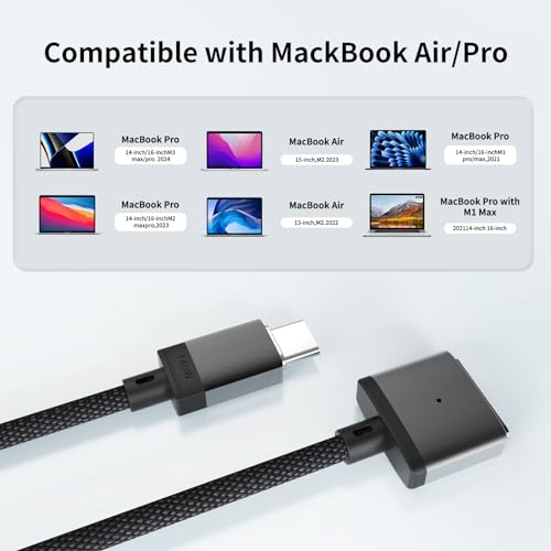 USB-C to Magnetic 3 Cable 140W for M4 MacBook Air Pro Charger, Magnetic Safe 3 Cable for MacBook Air (15”/13” M4 2025, M3 2024, M2 2023, M2 2022), Pro (16″/14″ 2024/2023/2021) 6.6ft – Enhanced Compatibility and Speed