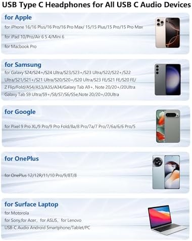 Ultimate USB C Over-Ear Hook Headphones – Cutting-Edge Noise-Canceling Earbuds for i Phone 16 Pro, Samsung S25, and All Android Devices – Unmatched Comfort & Impeccable Sound Quality for Gamers and Audiophiles