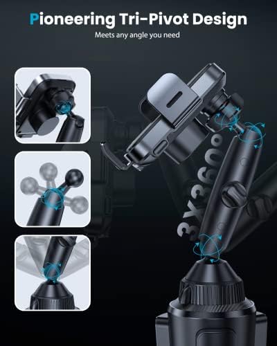 APPS2 Dual Coil Wireless Car Charger with Auto Clamping – 15 W Fast Charging Cup Holder Phone Mount with Tri-Pivot Height Adjustment for i Phone 16/15/14/13 & Samsung Devices – Premium Convenience & Enhanced Compatibility for Drivers