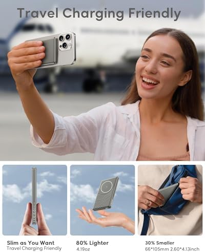 Sleek 5000 m Ah Mag Safe Battery Pack – Fast Wireless Charger for i Phone 12-16 Series – 20 W PD Magnetic Power Bank with USB-C – Ultra Slim Portable Charging Solution in Matte Black for Effortless Power On-the-Go