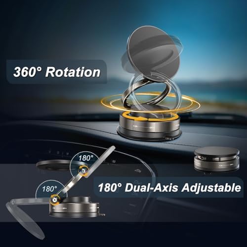 Vacuum Magnetic Phone Holder Stand for Car, Dual 360° Adjustable Suction Cup Phone Mount, Strong Magnetic Suction Phone Holder for Dashboard/Windshield, Compatible with iPhone & Android – Enhanced Compatibility and Speed