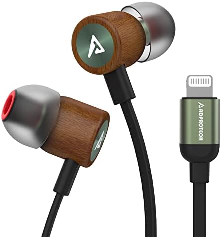Elevate Your Sound Experience with ADPROTECH Lightning Earbuds – MFi Certified Wooden In-Ear Headphones with Magnetic Design, Built-In Microphone & Volume Control, Compatible with i Phone 14, 13, 12, 11 Pro Max, XS Max, XR – Stylish, Durable, and Ergonomic for All-Day Comfort