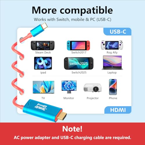 Elevate Your Gaming with the Switch 2 HDMI Adapter Cable Connector – 6.6 ft USB-C 3.2 to HDMI 2.0 for 4 K@60 Hz Gameplay | High-Speed 18 Gbps Data Transfer | Portable Power Delivery 100 W for Nintendo Switch 2, OLED, Steam Deck & ROG Ally | Ultimate Travel Dock for Immersive Visuals and Seamless Connectivity