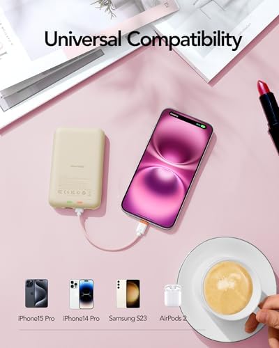 Charmast 10000 m Ah Slim Power Bank – 20 W Fast Charging Portable Charger with Removable Cable for i Phone & Android – Lightweight Hand-Free Battery Pack with Digital Display for Effortless Travel Convenience