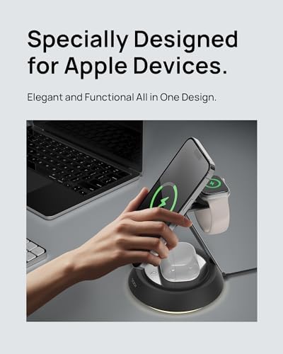 SODI 3-in-1 Magnetic Wireless Charging Station with Ambient Light – 15 W Fast Charger for i Phone 16, 15, 14, 13, 12 Pro/Max, Air Pods & Apple Watch – Sleek Design for Effortless Device Organization and Enhanced Charging Efficiency