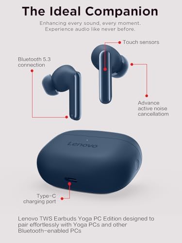 Lenovo TWS Yoga PC Edition Earbuds in Tidal Teal – Experience Superior Sound with Cutting-Edge Active Noise Cancellation, Bluetooth 5.3 Connectivity, and 3-Mic ENC for Exceptional Call Clarity – Tailor Your Audio with Customizable AI EQ Mode for Gaming, Entertainment, and Professional Applications – Ergonomically Designed for All-Day Wear and Effortless Versatility
