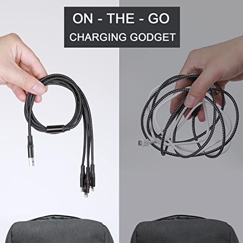 Universal 4-in-1 Fast Charging USB Cable Bundle – 10 ft Multi USB Charger for i Phone, Android, and Tablets – High-Speed 4 A Charging with IP, Type C, and Micro USB Connectors – Durable and Versatile Power Solution for Home, Office, and Travel