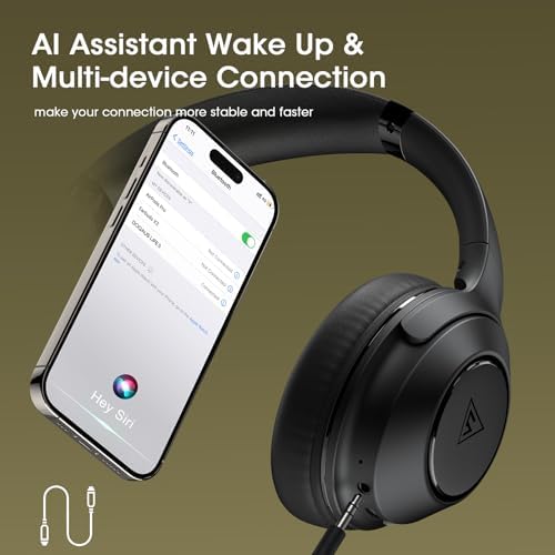 Unleash Your Sound Potential with DOQAUS Over-Ear Bluetooth Headphones – 70-Hour Playtime, Customizable EQ Modes, and Hi-Fi Stereo Sound for Bass Lovers – Perfect for Work, Travel, and Ultimate Comfort with Luxurious Memory Foam Ear Cushions