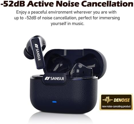 SANSUI W28 Wireless Earbuds – Cutting-Edge Bluetooth 5.4 with Active Noise Cancelling & IPX4 Water Resistance, Deep Bass Performance, 28-Hour Playtime, and Advanced Environmental Noise Cancellation Mics in Stylish Secret Night Blue – Ideal for Music Aficionados and Active Lifestyles