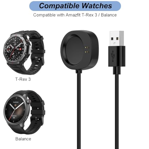 High-Speed 3.3 ft USB Charging Cable for Amazfit Balance & T-Rex 3 – Ultimate Replacement Charger for Effortless Smartwatch Charging and Unmatched Portability