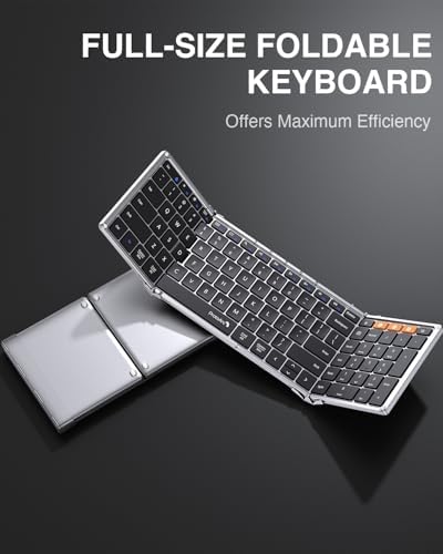Portable Full-Size Proto Arc Bluetooth Keyboard XK01 – Foldable Wireless Keyboard with Numeric Keypad for i Pad, Tablets, Smartphones, and Laptops – Rechargeable Multi-Device Solution for Windows, i OS & Android – Ultimate Travel Companion for On-the-Go Professionals