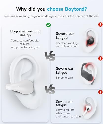 Innovative Open-Ear Bluetooth Earbuds with Bone Conduction Technology – Ergonomically Designed Clip-On Wireless Headphones for Small Ears, Waterproof and Lightweight in Chic Velvet White, Ideal for Active Lifestyles and Seamless Device Connectivity
