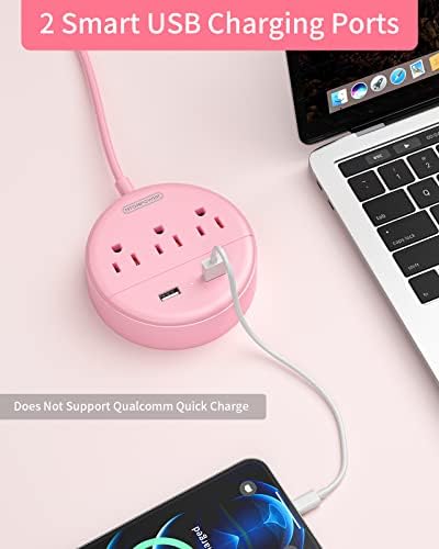 Stylish 25 ft Rose Pink Extension Cord by NTONPOWER – Flat Plug Power Strip with 3 AC Outlets & 2 USB Ports, Versatile Wall Mount Charging Station for Home, Dorm, or Office – ETL Certified for Enhanced Safety and Performance