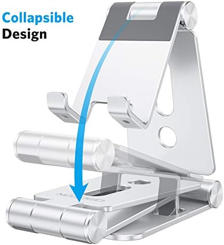 OMOTON Foldable Cell Phone Stand, C4 Portable Aluminum Phone Holder, Adjustable Phone Dock Cradle Compatible with iPhone 16/15/14 Pro Max, Samsung Galaxy, Small Tablets and Other Phones, Grey – Enhanced Compatibility and Speed