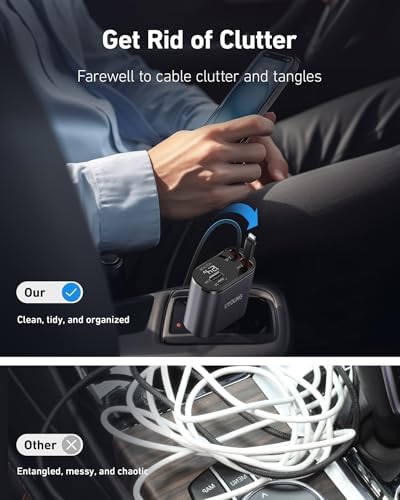 Revolutionize Your Road Trips with the UYOUNG 100 W Retractable Car Charger – 4-in-1 Fast Charging Solution with Dual 31.5-Inch Cables & Dual USB Ports for i Phone 15/14/13/12/11 Pro Max, Samsung, Pixel, and More – Ultimate Compatibility & Speed for Modern Travelers