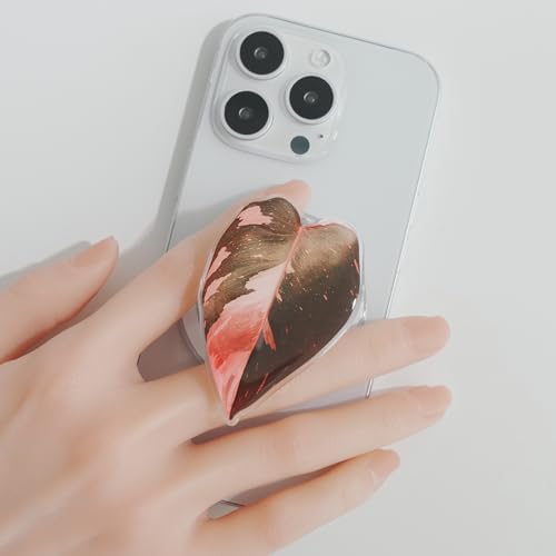 Tropical Leaf Mag Safe-Compatible Collapsible Phone Grip Stand – Chic Acrylic Smartphone Accessory for Optimal Stability and Comfort, Ideal for Hands-Free Viewing and On-the-Go Convenience (Crystallinum Dark)