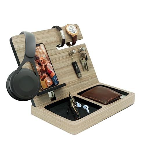 Namore Premium Wood Desk and Nightstand Organizer – Multifunctional Charging Station for Phones & Essentials – A Stylish Solution for Enhanced Workspace Efficiency – Perfect Gift for Men, Dads, & Professionals – Elegant Design with Universal Device Compatibility