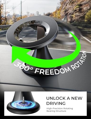 LISEN Primes Magnetic Phone Mount for Car Dash – 540° Rotating Mag Safe Holder for i Phone 12-16 Pro Max, Sleek Black Design for Enhanced Driving Safety and Convenience, Effortless One-Handed Operation and Secure Grip, Ideal Automobile Accessory