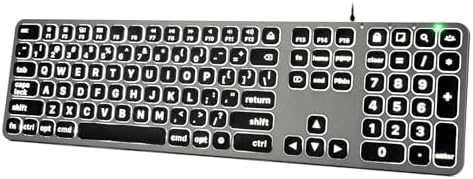 Illuminate Your Typing Efficiency with the Large Print Backlit Keyboard for Mac – Dual Interface, Ergonomic Low-Profile Design for Quiet, Precise Input, Full-Size Layout with Numeric Keypad for Enhanced Productivity, Perfectly Compatible with Mac Book Air/Pro and i Mac, Ideal for Day or Night Use
