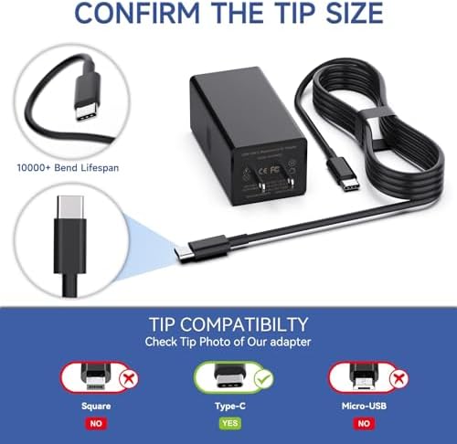 Universal 65 W USB Type-C Laptop Charger – Fast Charging Power Adapter for Lenovo Think Pad, Mac Book Pro/Air, Chromebook, HP, Dell, Acer, ASUS – Versatile Compatibility & Enhanced Safety Features for Efficient Power Supply