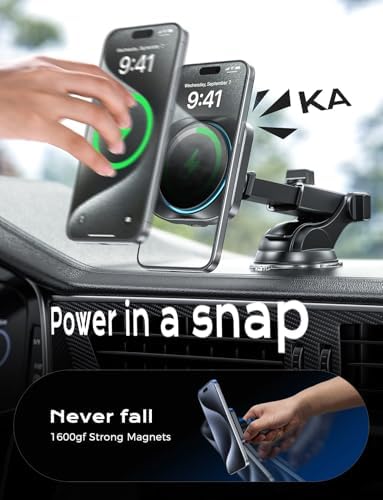 15 W Mag Safe Car Mount Charger for i Phone 16/15/14/13 – Fast Wireless Charging with Magnetic Holder – Versatile Vent, Windshield, or Dash Mount for Ultimate Convenience – Enhanced Cooling Technology & Seamless Compatibility with Mag Safe Cases – Stay Connected Safely on the Road
