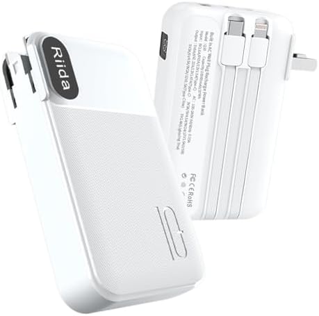 Ultimate 10,000 m Ah Portable Charger with Built-in Cables – 22.5 W Fast Charging Power Bank for i Phone 16/15/14/13, Samsung Galaxy S24/S23/S22, Google Pixel, and LG Devices – Travel-Friendly Battery Pack with AC Wall Plug for Effortless Recharging, Sleek Black Design for On-the-Go Convenience