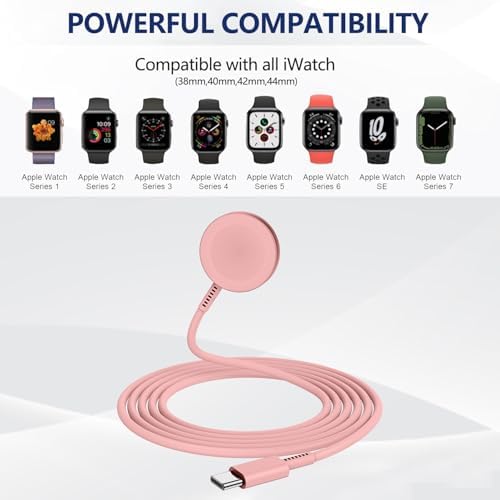 Premium 5 W Fast Charging USB C Cable for Apple Watch – 6 ft Magnetic Charger, MFi Certified, Compatible with Series SE2/8/7 & All Sizes 38 mm to 45 mm – Reliable & Efficient Power Solution for On-the-Go Users