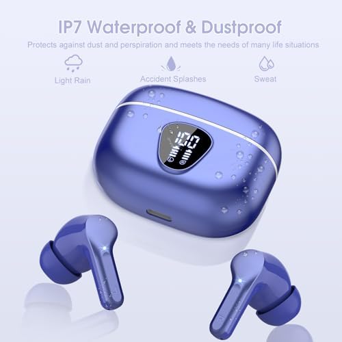 Elevate Your Audio Experience with Bluetooth 5.3 Wireless Earbuds – Hi-Fi Stereo Sound, 40-Hour Battery Life & Advanced Noise Cancelling for Ultimate Focus – IP7 Waterproof Design Perfect for Sports and Everyday Use – Seamless Compatibility with i OS & Android Devices