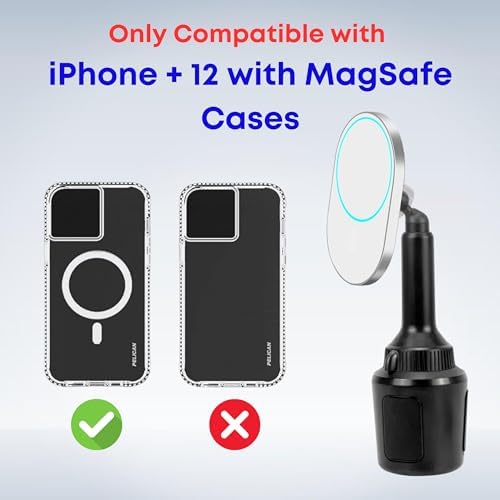 Aporia Mag Safe Car Cup Holder Charger – 15 W Fast Wireless Charging Mount with Adjustable Arm & 360° Rotation for i Phone 12+ | Ultimate Driving Accessory for Effortless Connectivity and Enhanced Convenience on the Road