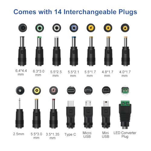 LANMU USB to DC Power Cable, DC 5V Power Cord 5.5 2.1mm Jack Charging Cable with 14 Interchangeable Plugs Addapters for 5V Devices – Enhanced Compatibility and Speed