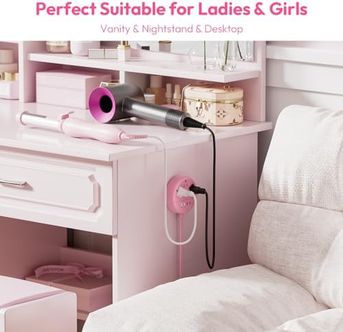 Chic NTONPOWER Pink Power Strip with 5 ft Flat Extension Cord – 3 AC Outlets, 2 USB-C, 2 USB-A Ports – Wall Mountable & Space-Saving Design for Home, Dorm & Travel – Enhanced Charging Compatibility for Stylish Electronics Management
