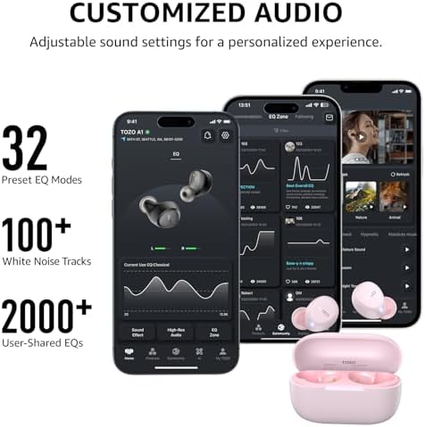 TOZO A1 Wireless Earbuds – Bluetooth 5.3 Lightweight IPX5 Waterproof Earphones with Dual Mic for AI Calls, Immersive Sound Experience, Customizable 32 EQ Presets via App, Ergonomic Fit & Portable Charging Case for Active Lifestyles
