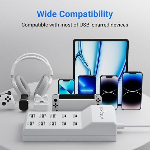 Ultimate 10-Port USB Charging Hub – 50 W Fast Multi-Device Charger Station Compatible with i Phone, Galaxy, i Pad, and More – Smart Power Distribution for Home & Office Use – Sleek, Compact Design for Travel Convenience