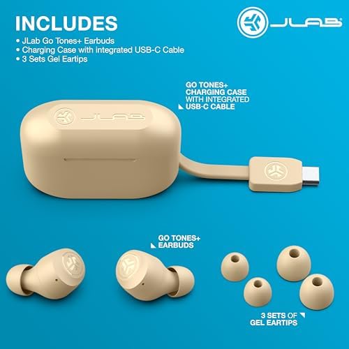 JLab Go Air Tones+ True Wireless Earbuds – Ultimate Bluetooth Audio Experience with 32+ Hours Playtime, Effortless Auto Pairing, Customizable EQ3 Sound Profiles, and Touch Control Functionality in Chic Earthtone Design – Ideal for Active Lifestyles and All-Day Wear Comfort