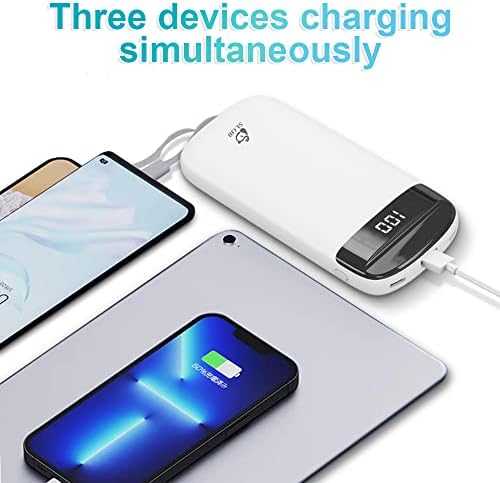 Sleek 10,000 m Ah Portable Power Bank with Dual Built-In Cables and 5 Outputs – Fast Charging for i Phone, Samsung, and Tablets with LED Battery Status Display – Ultimate Travel Companion for Multi-Device Connectivity and Reliability