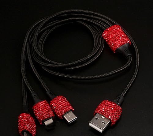 Chic Rhinestone Dual USB Car Charger & 3-in-1 Braided Charging Cable Set – Stylish Bling Accessories for Fast Charging & Enhanced Compatibility – Perfect for Women’s Vehicles in Silver