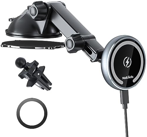 Experience Superior Convenience with the Magnetic Mag Safe Car Mount Charger – Fast Max 36 W QC3.0 Wireless Charging for i Phone 16/15/14/13 Plus and Mag Safe Cases, Versatile Dashboard/Vent/Windshield Installation, Sleek Retractable Holder for Optimal Viewing Angles, Durable Design for Ultimate Reliability