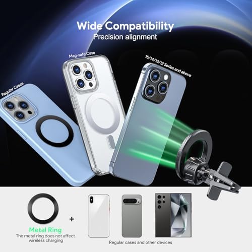 Esoulk Ring Magnetic Car Phone Holder – Ultimate Versatile Mount for Dashboard, Windshield & Air Vent – Strong Magnetic Grip for Enhanced Driving Safety – Compatible with Mag Safe & All Smartphone Models – Effortless Installation, Sleek Design, and Optimal Convenience for Modern Drivers
