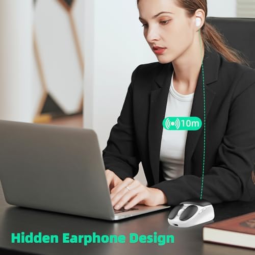 TMICE W2 Bluetooth 5.0 Wireless Mouse & Earphone Combo – Ergonomic Design with 5 Adjustable DPI Settings, Up to 60 Hours Battery Life, Sleek Black Finish for Enhanced Productivity and Seamless Connectivity